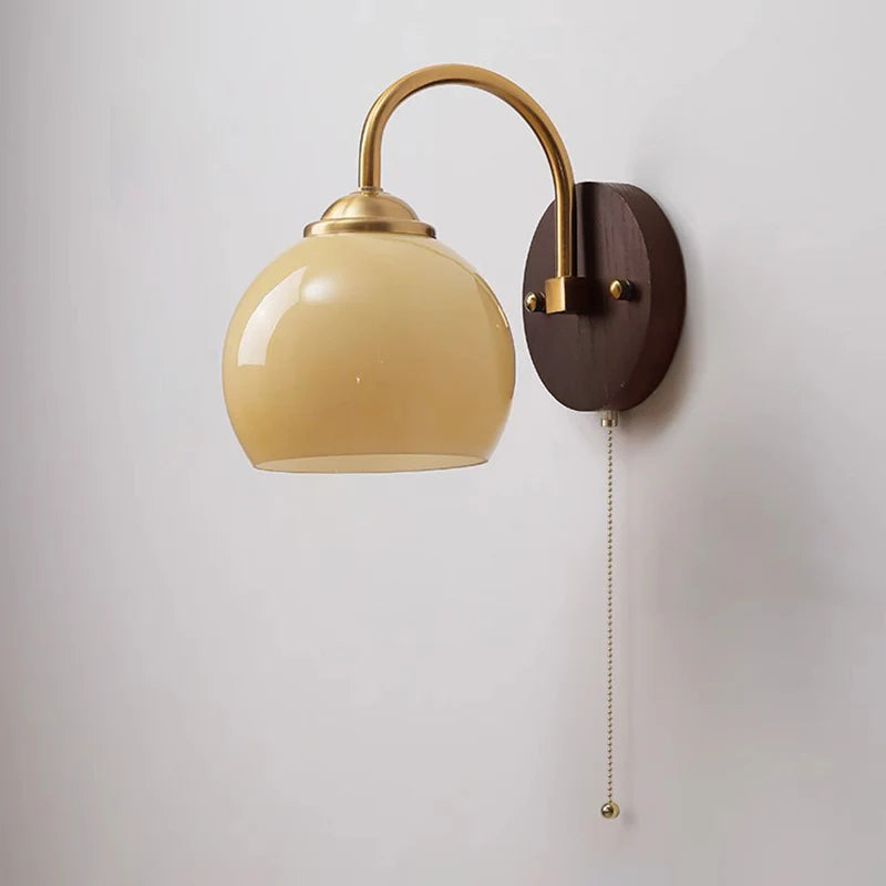 Modern Mid-Century Cream Round Oval Ash Wood Wall Sconce