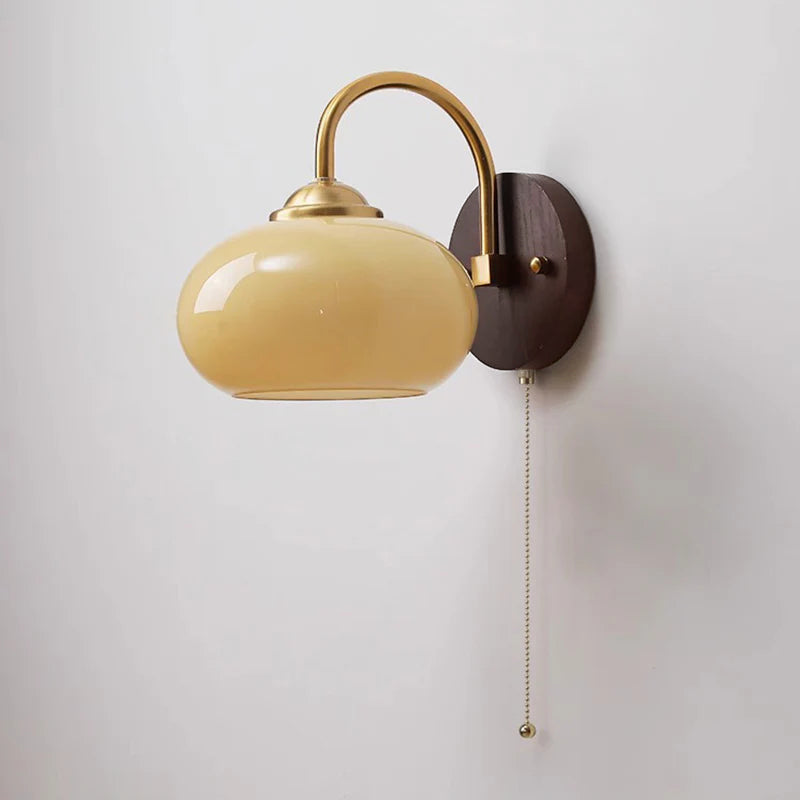 Modern Mid-Century Cream Round Oval Ash Wood Wall Sconce