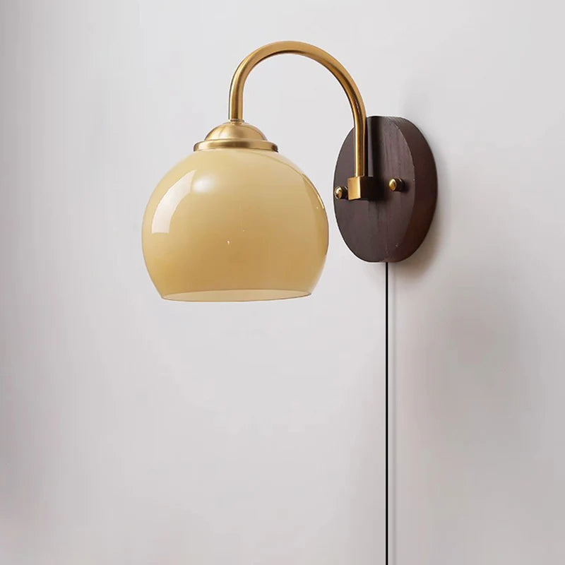 Modern Mid-Century Cream Round Oval Ash Wood Wall Sconce