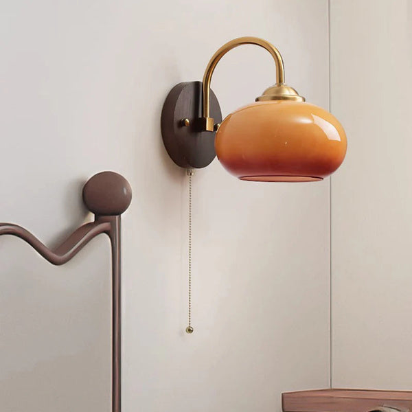 Modern Mid-Century Cream Round Oval Ash Wood Wall Sconce