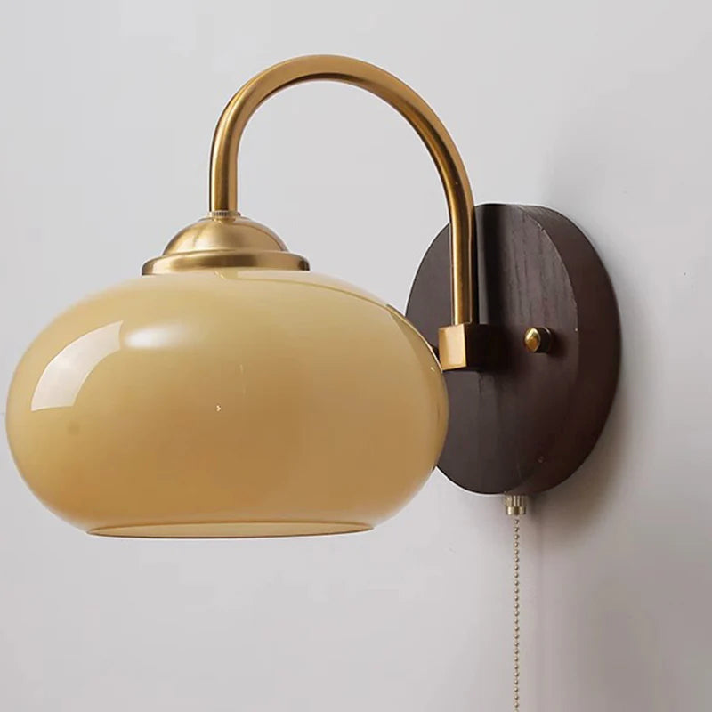 Modern Mid-Century Cream Round Oval Ash Wood Wall Sconce