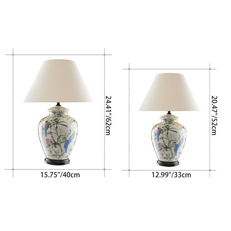 Traditional Rustic Bird Flower Oval Prism Fabric Table Lamp