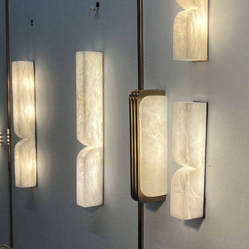 Traditional French Rectangle Copper Marble LED Wall Sconce