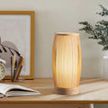 Traditional Japanese Cylinder Bamboo Wood 1-Light Table Lamp