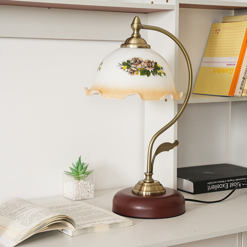 Modern Mid-Century Flower Iron Glass 1-Light Table Lamp