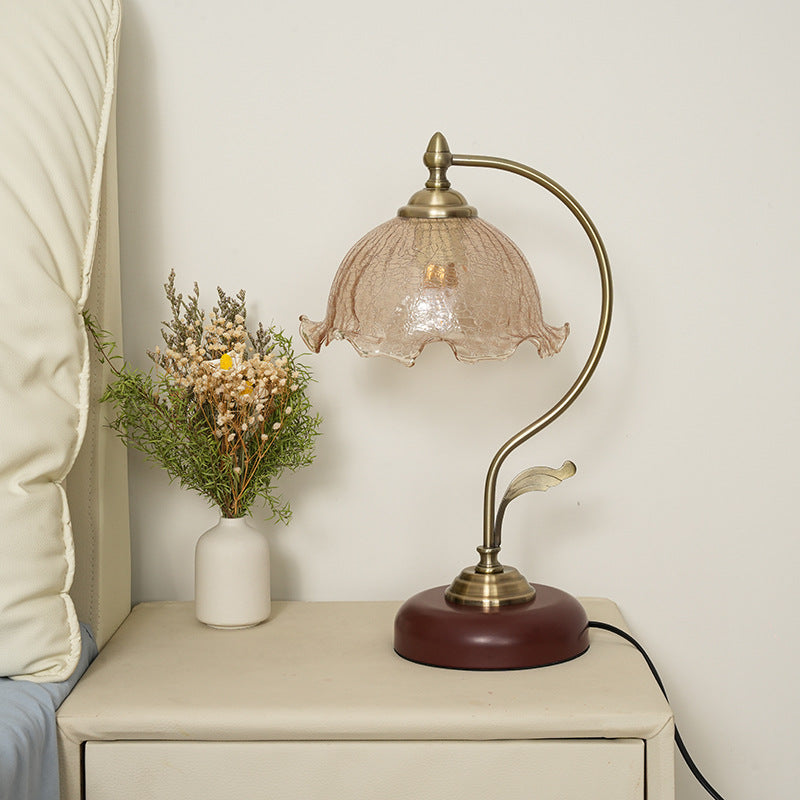 Modern Mid-Century Flower Iron Glass 1-Light Table Lamp