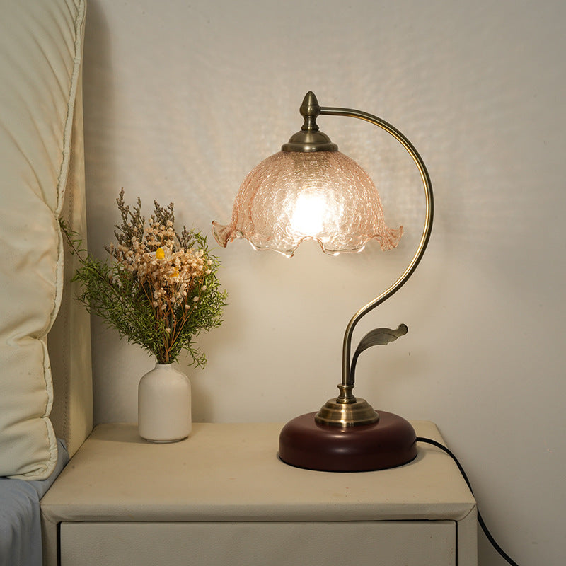 Modern Mid-Century Flower Iron Glass 1-Light Table Lamp