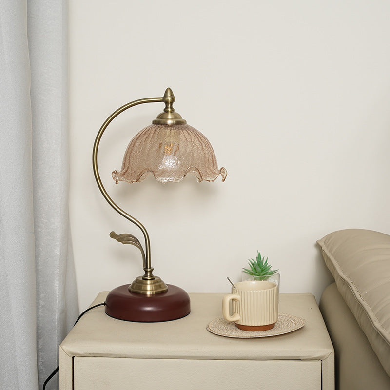 Modern Mid-Century Flower Iron Glass 1-Light Table Lamp