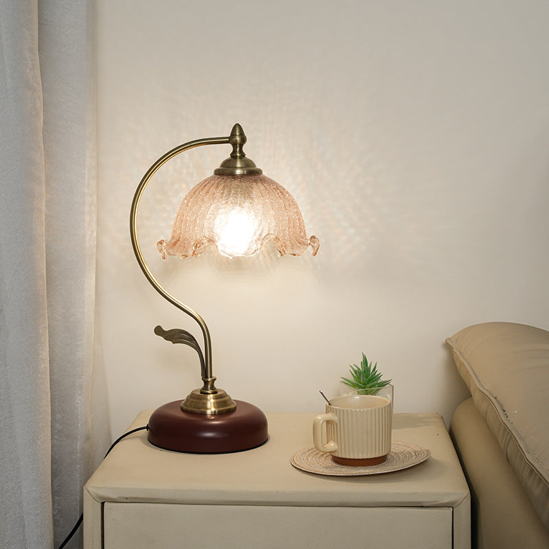 Modern Mid-Century Flower Iron Glass 1-Light Table Lamp