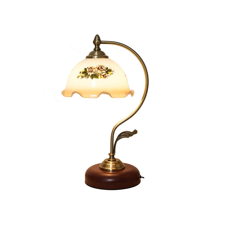 Modern Mid-Century Flower Iron Glass 1-Light Table Lamp