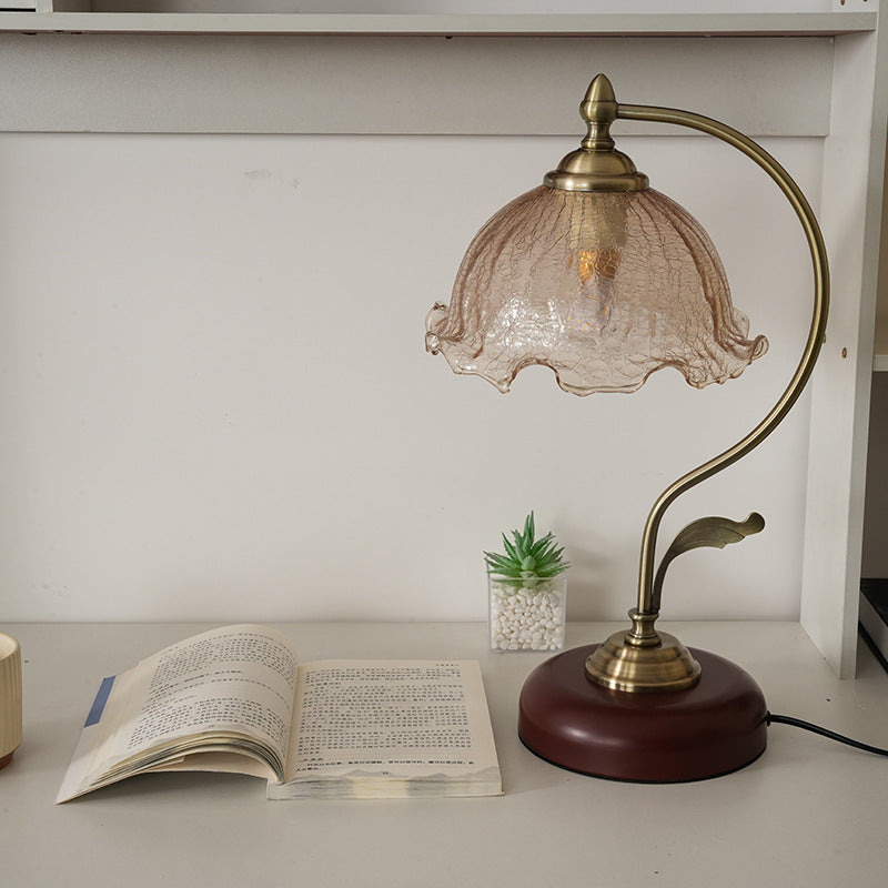 Modern Mid-Century Flower Iron Glass 1-Light Table Lamp