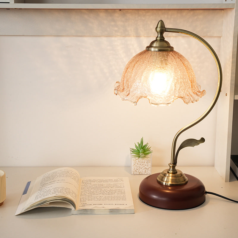 Modern Mid-Century Flower Iron Glass 1-Light Table Lamp