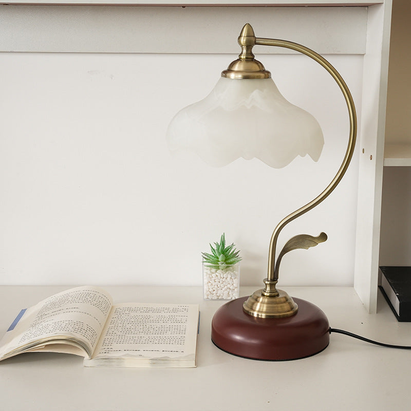 Modern Mid-Century Flower Iron Glass 1-Light Table Lamp