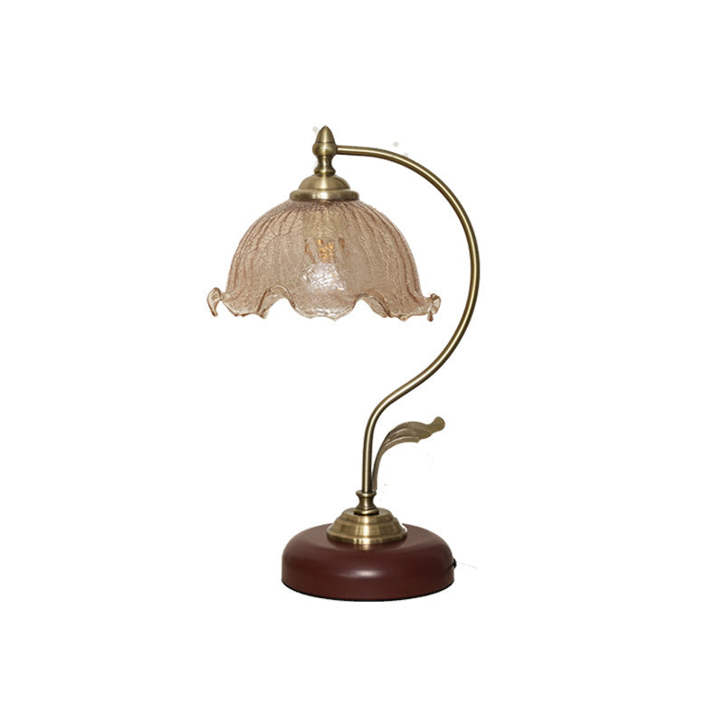 Modern Mid-Century Flower Iron Glass 1-Light Table Lamp