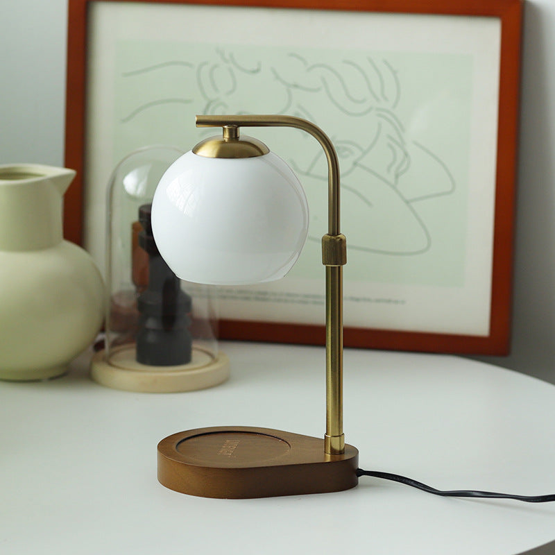 Traditional Vintage Wood Iron Glass Round 1-Light Table Lamp