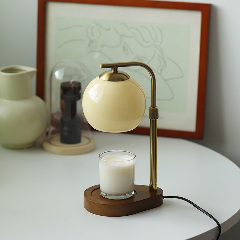 Traditional Vintage Wood Iron Glass Round 1-Light Table Lamp