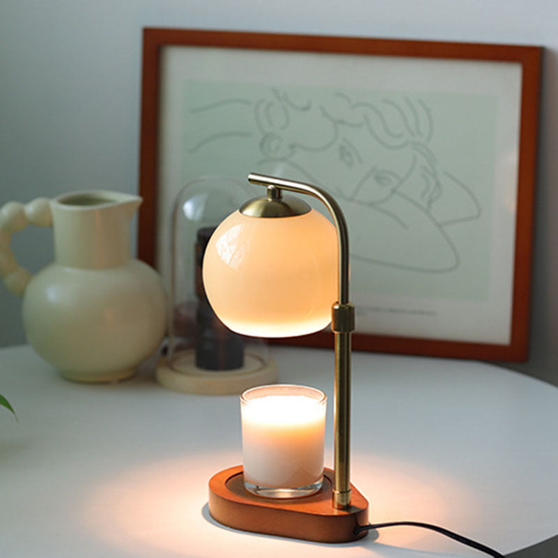 Traditional Vintage Wood Iron Glass Round 1-Light Table Lamp