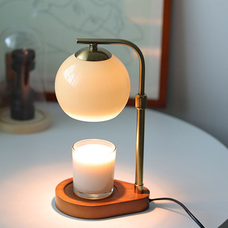 Traditional Vintage Wood Iron Glass Round 1-Light Table Lamp