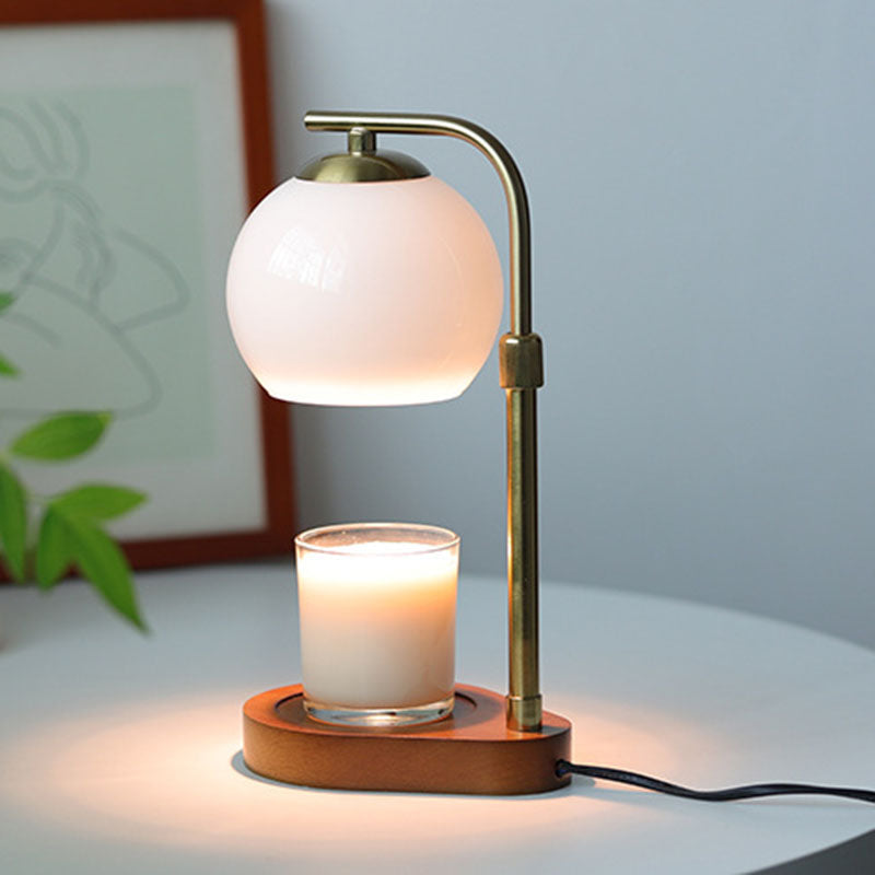 Traditional Vintage Wood Iron Glass Round 1-Light Table Lamp