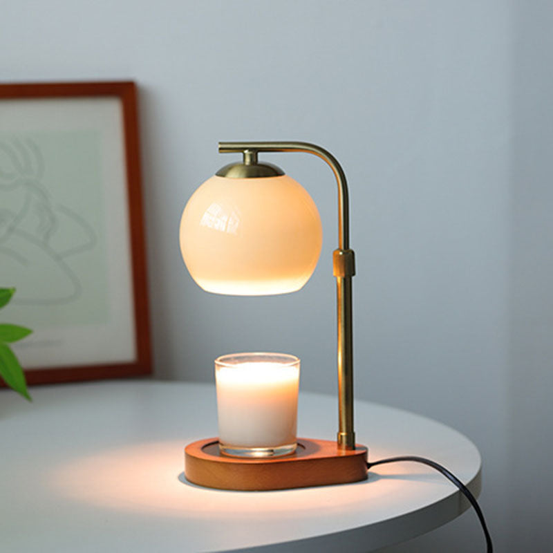 Traditional Vintage Wood Iron Glass Round 1-Light Table Lamp
