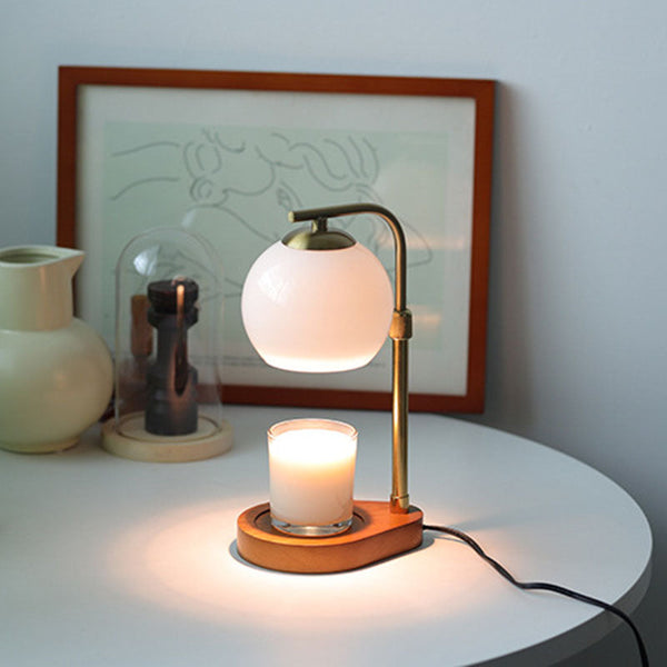 Traditional Vintage Wood Iron Glass Round 1-Light Table Lamp