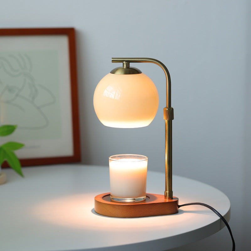 Traditional Vintage Wood Iron Glass Round 1-Light Table Lamp