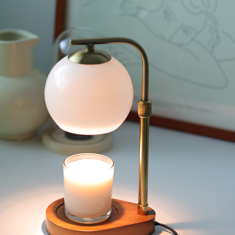 Traditional Vintage Wood Iron Glass Round 1-Light Table Lamp