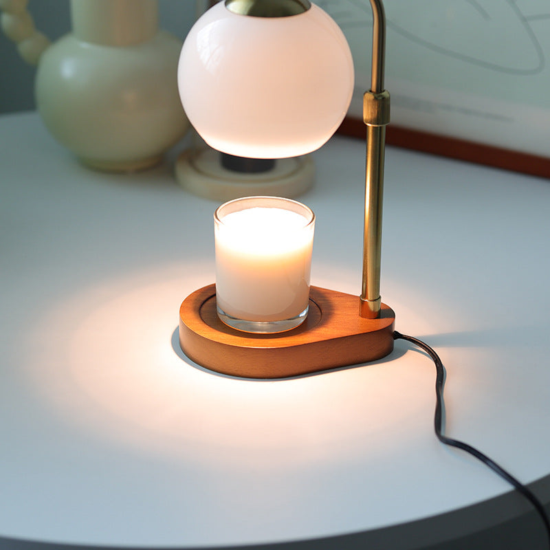 Traditional Vintage Wood Iron Glass Round 1-Light Table Lamp