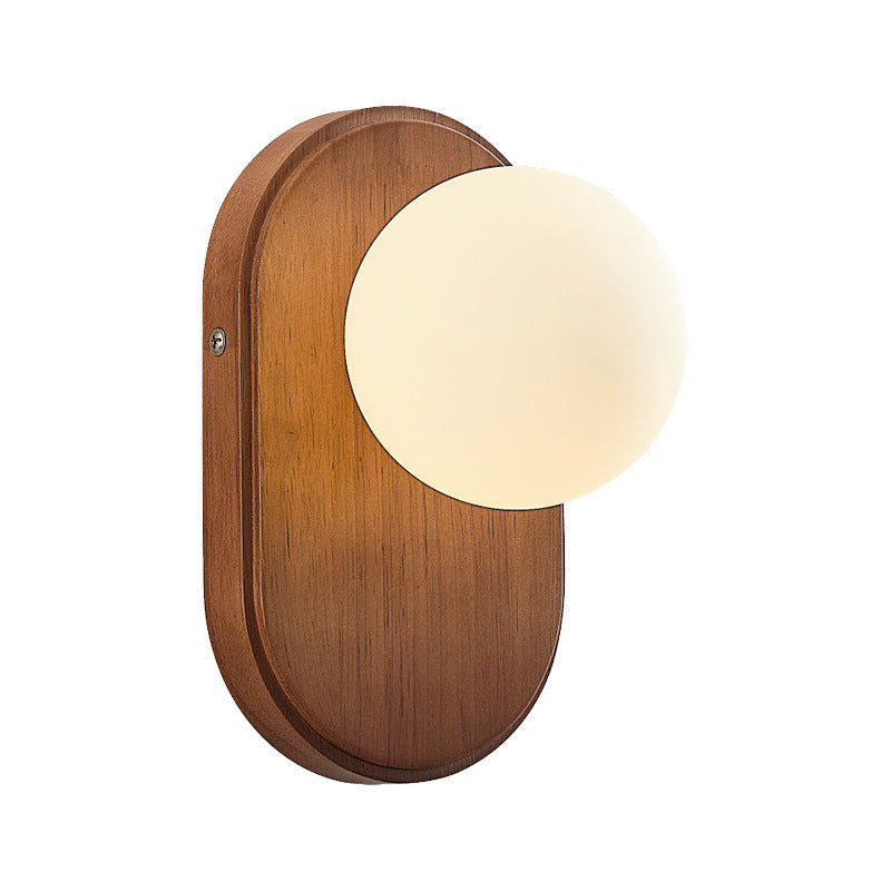 Traditional Japanese Wood Glass Round 1-Light Wall Sconce