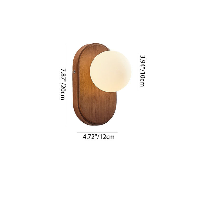 Traditional Japanese Wood Glass Round 1-Light Wall Sconce