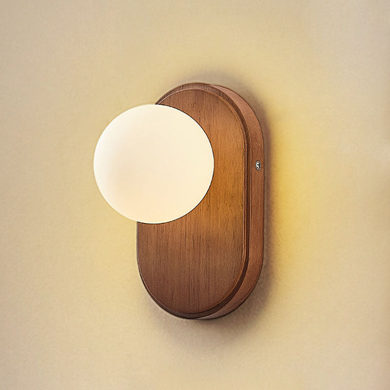 Traditional Japanese Wood Glass Round 1-Light Wall Sconce