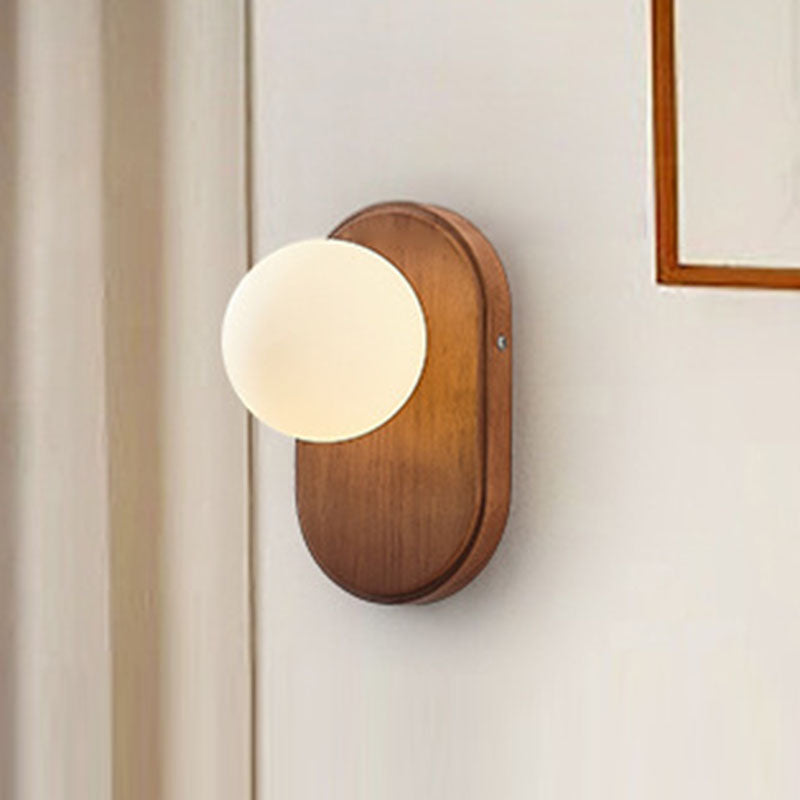 Traditional Japanese Wood Glass Round 1-Light Wall Sconce