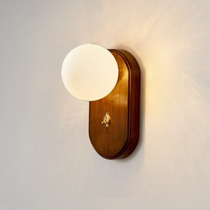Traditional Japanese Wood Glass Round 1-Light Wall Sconce