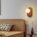 Traditional Japanese Wood Glass Round 1-Light Wall Sconce