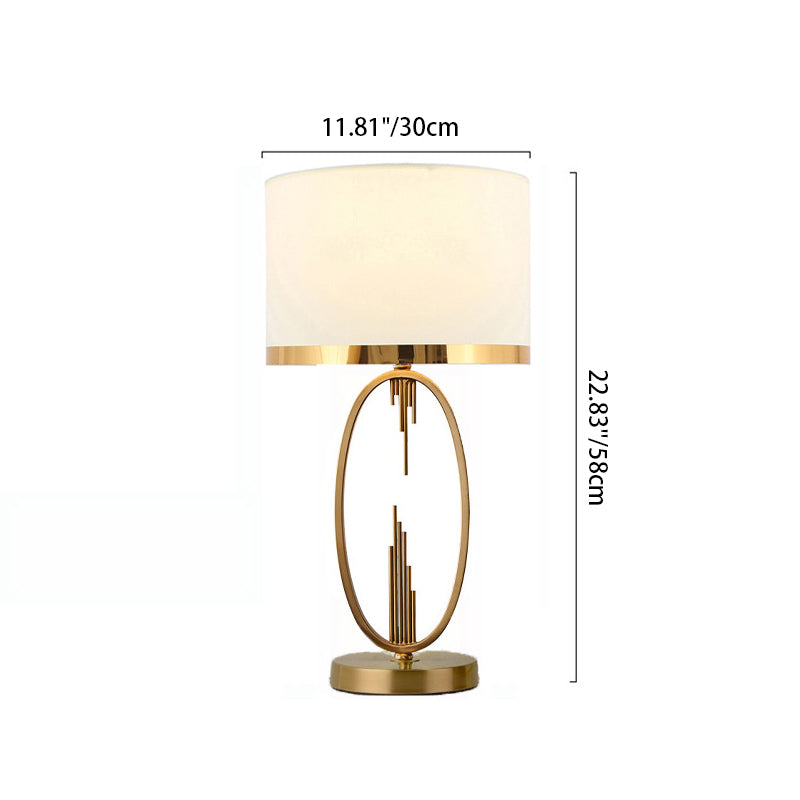 Modern Luxury Round Column Fabric Iron 1-Light Table Lamp
