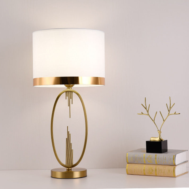 Modern Luxury Round Column Fabric Iron 1-Light Table Lamp