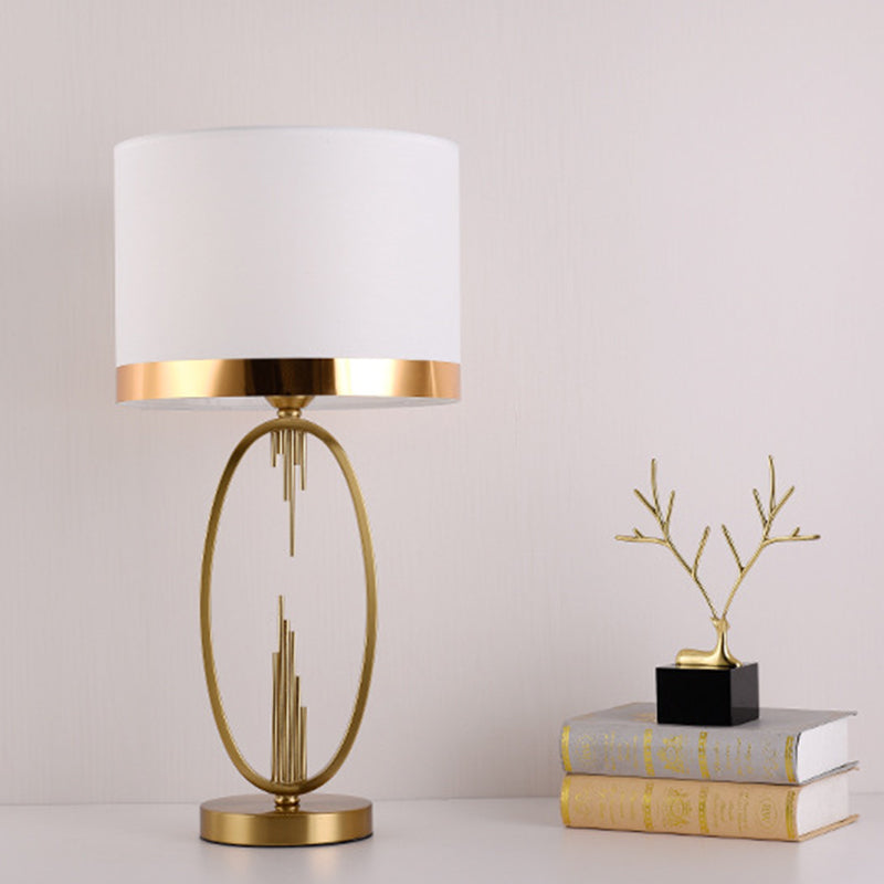 Modern Luxury Round Column Fabric Iron 1-Light Table Lamp