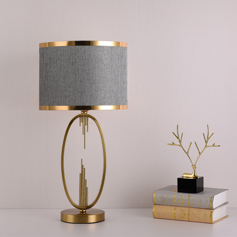 Modern Luxury Round Column Fabric Iron 1-Light Table Lamp