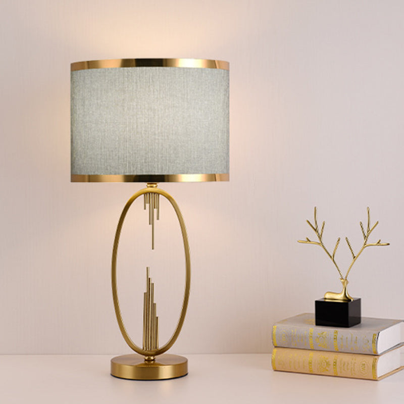 Modern Luxury Round Column Fabric Iron 1-Light Table Lamp