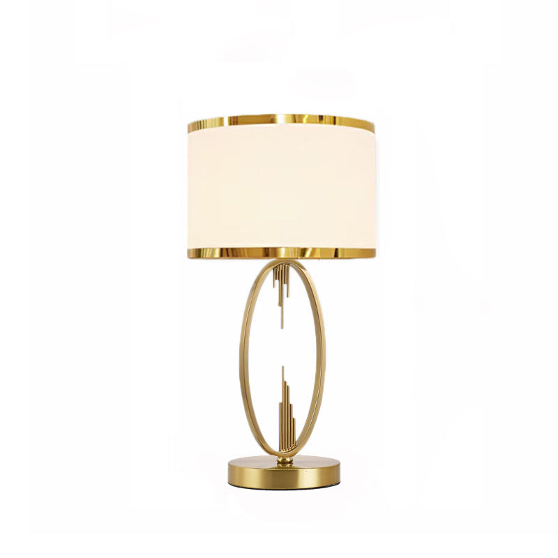 Modern Luxury Round Column Fabric Iron 1-Light Table Lamp