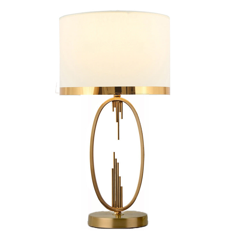 Modern Luxury Round Column Fabric Iron 1-Light Table Lamp