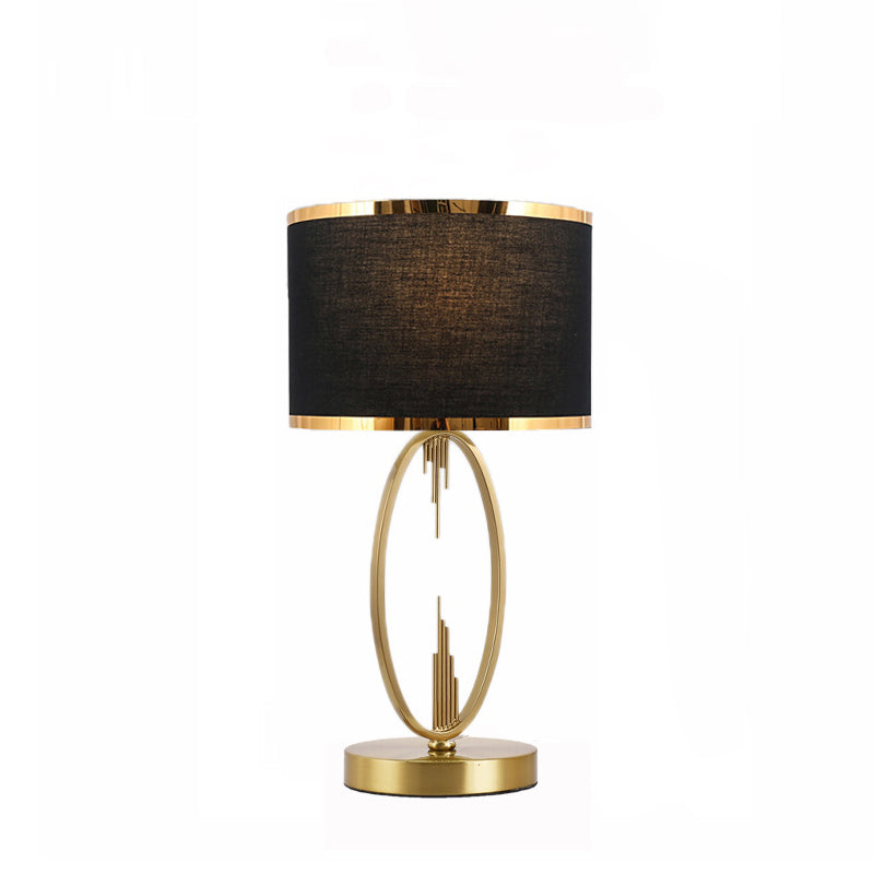 Modern Luxury Round Column Fabric Iron 1-Light Table Lamp