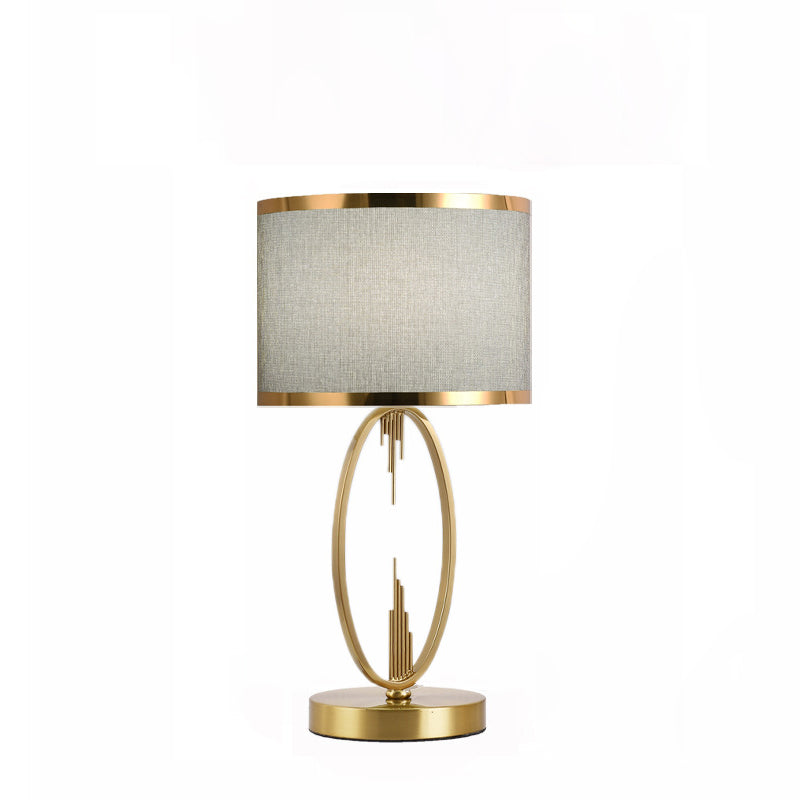 Modern Luxury Round Column Fabric Iron 1-Light Table Lamp