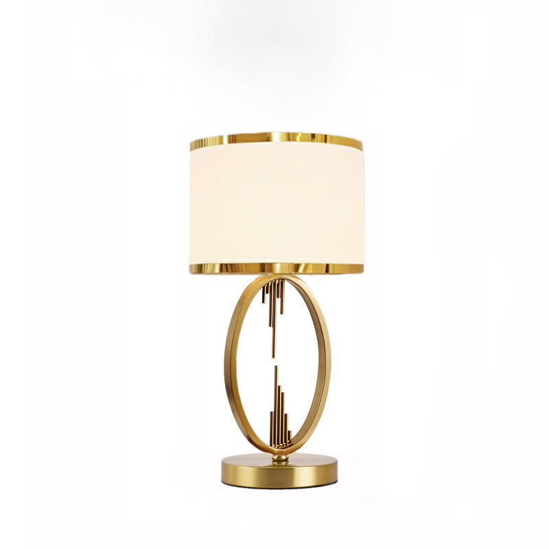 Modern Luxury Round Column Fabric Iron 1-Light Table Lamp