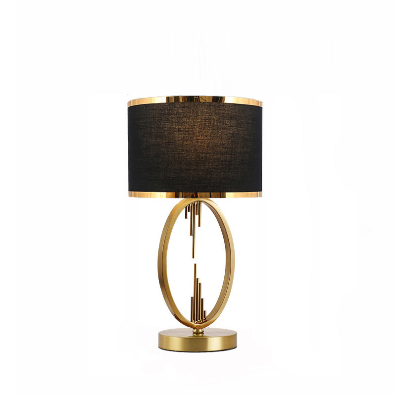 Modern Luxury Round Column Fabric Iron 1-Light Table Lamp