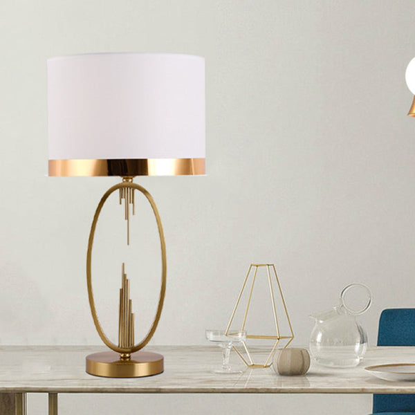 Modern Luxury Round Column Fabric Iron 1-Light Table Lamp