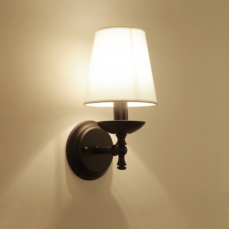 Traditional Rustic Round Cylinder Fabric Iron Wall Sconce