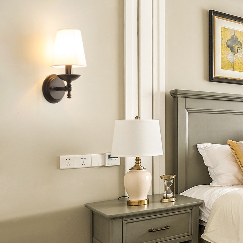 Traditional Rustic Round Cylinder Fabric Iron Wall Sconce