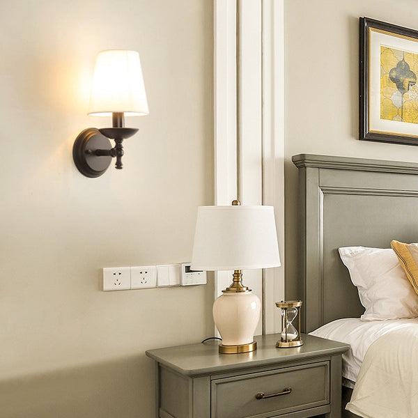 Traditional Rustic Round Cylinder Fabric Iron Wall Sconce
