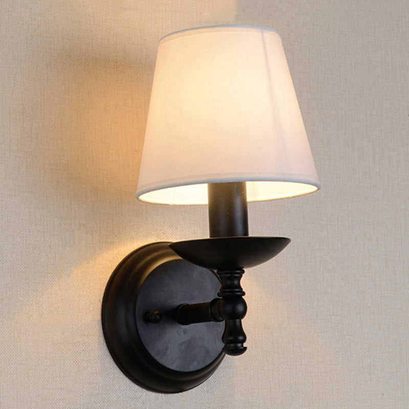 Traditional Rustic Round Cylinder Fabric Iron Wall Sconce